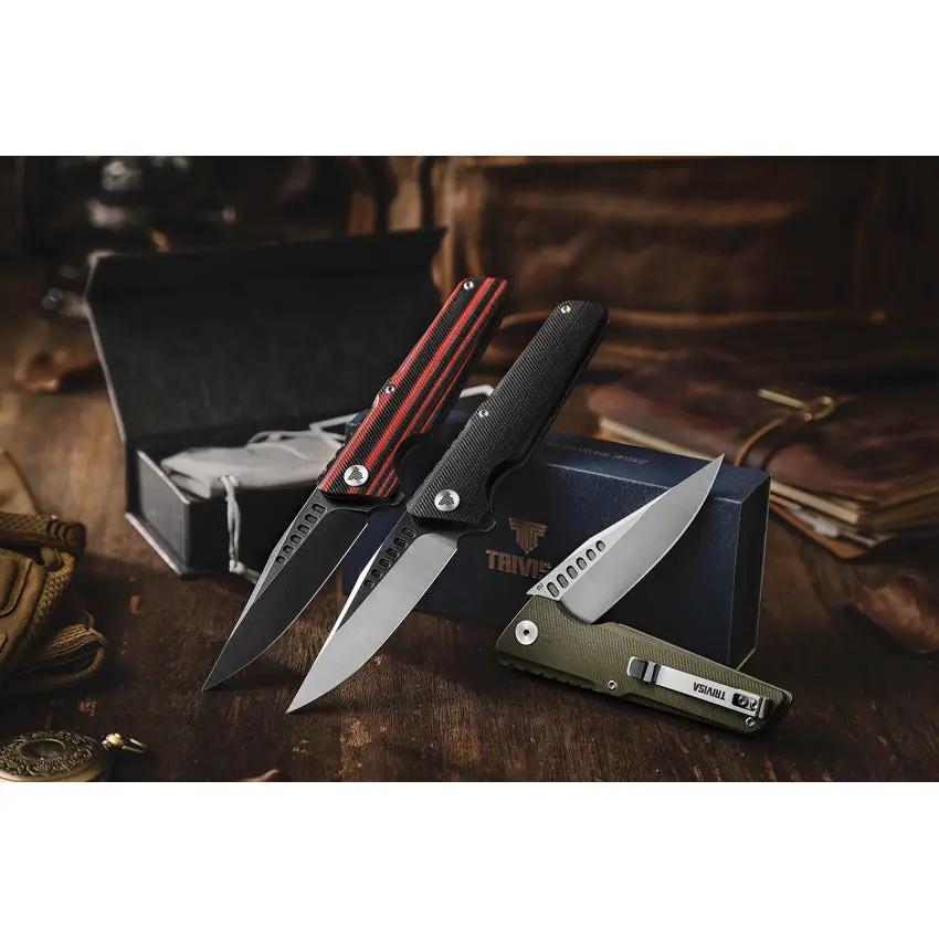 TRIVISA Orion Linerlock Green - D2 Tool Steel Blade, G10 Handle, Extended Tang, Pocket Clip by TRIVISA