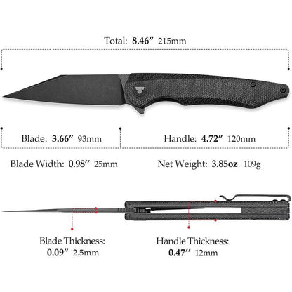 Trivisa Lynx Linerlock Blackout - 14C28N Stainless Blade With Black G10 Handle And Extended Tang by TRIVISA