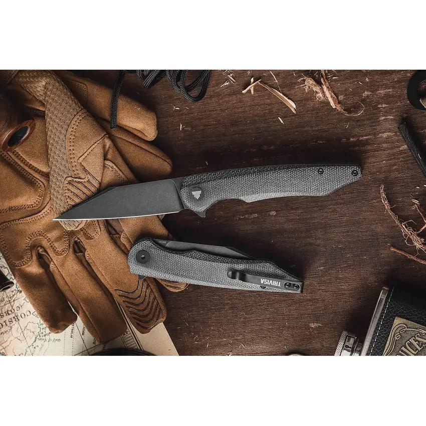 Trivisa Lynx Linerlock Blackout - 14C28N Stainless Blade With Black G10 Handle And Extended Tang by TRIVISA