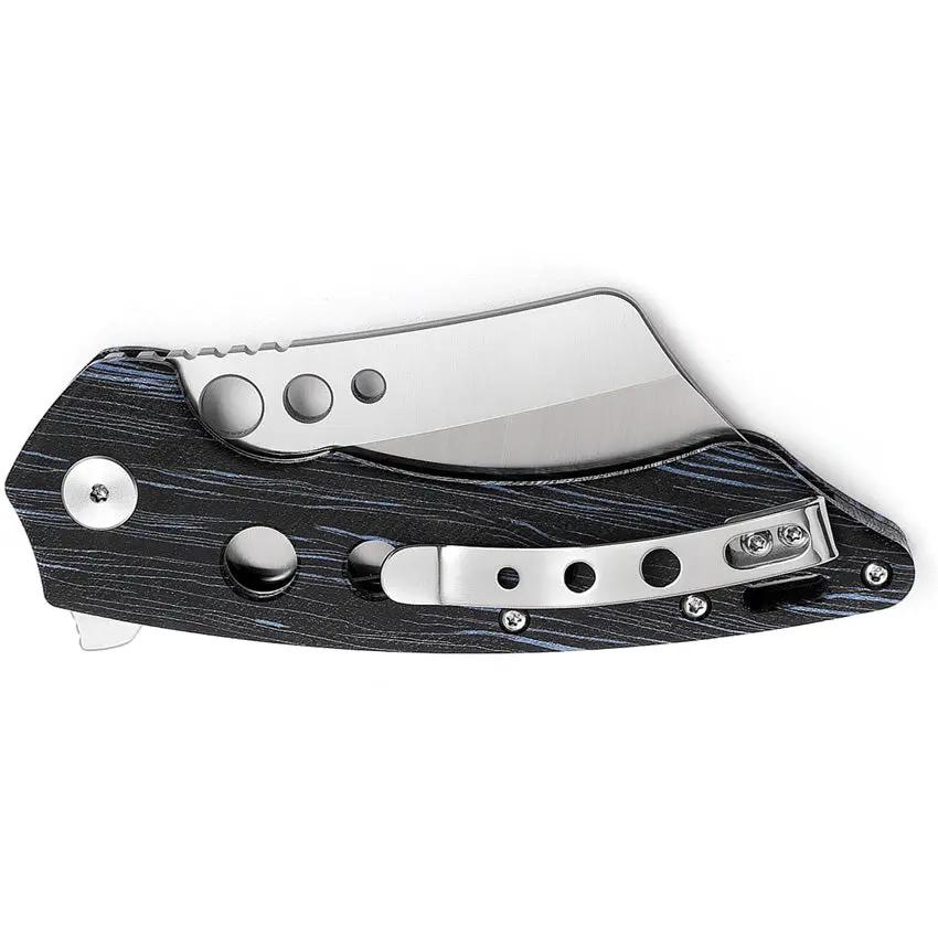 TRIVISA Mensae Linerlock - 154CM Satin Blade with Black Blue G10 Handle and Pocket Clip by TRIVISA