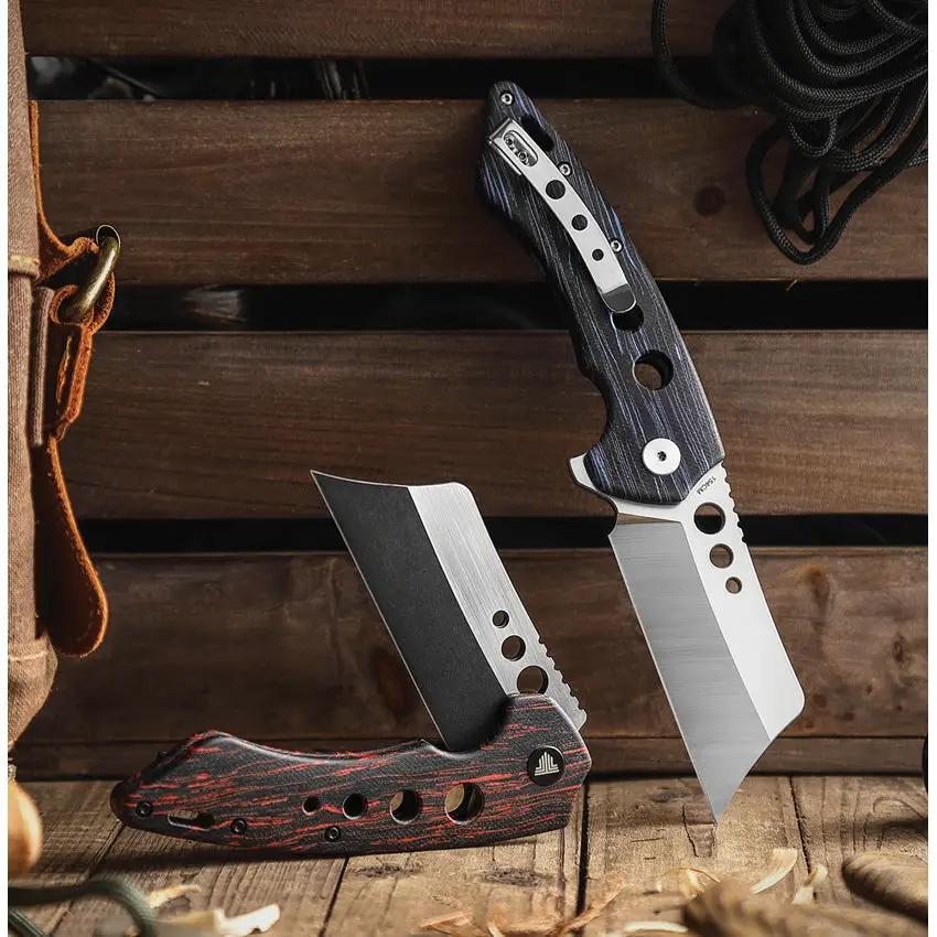 TRIVISA Mensae Linerlock - 154CM Satin Blade with Black Blue G10 Handle and Pocket Clip by TRIVISA