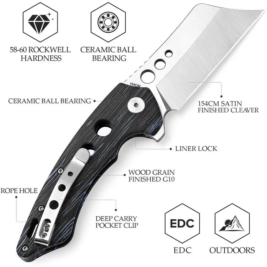 TRIVISA Mensae Linerlock - 154CM Satin Blade with Black Blue G10 Handle and Pocket Clip by TRIVISA