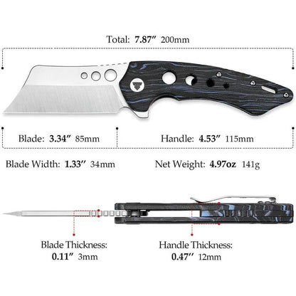TRIVISA Mensae Linerlock - 154CM Satin Blade with Black Blue G10 Handle and Pocket Clip by TRIVISA