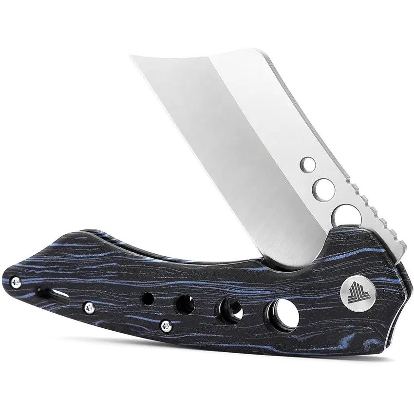 TRIVISA Mensae Linerlock - 154CM Satin Blade with Black Blue G10 Handle and Pocket Clip by TRIVISA