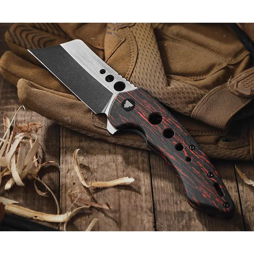 Trivisa Mensae Linerlock - 154CM Stainless Blade, Black Red G10 Handle, Extended Tang by TRIVISA