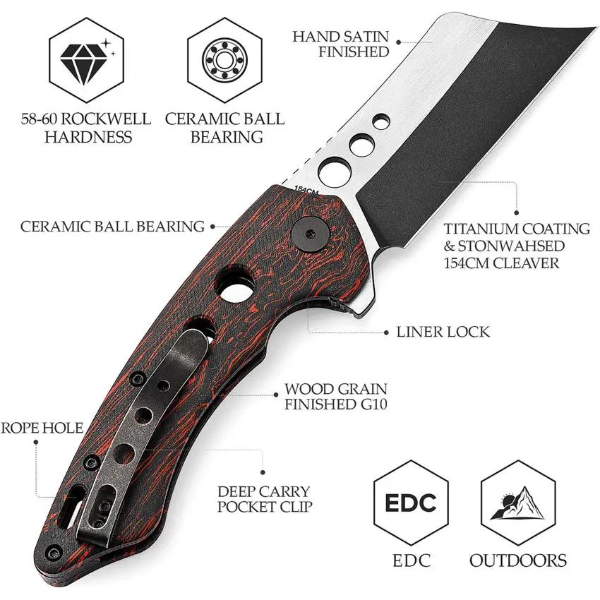 Trivisa Mensae Linerlock - 154CM Stainless Blade, Black Red G10 Handle, Extended Tang by TRIVISA