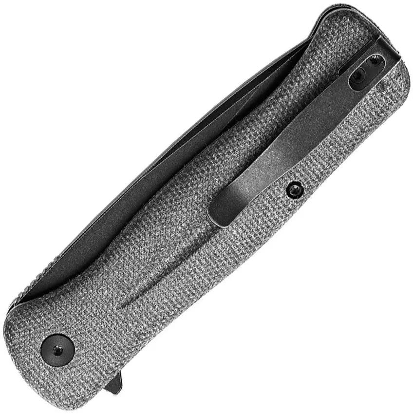 TRIVISA Dor-04 Button Lock Folding Knife - Black Stonewash 14C28N Blade With Black Canvas Micarta Handle by TRIVISA