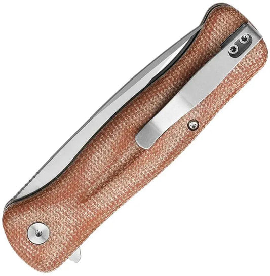 Trivisa Dor-04 Button Lock Knife - Satin 14C28N Blade, Natural Canvas Micarta Handle by TRIVISA