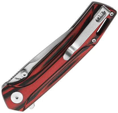 Trivisa Volans-03 Linerlock Knife - 154CM Blade With Red Black G10 Handle And Pocket Clip by TRIVISA