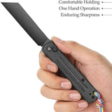 Trivisa Hydra Button Lock Knife - Black Stonewash 10Cr15CoMoV Blade 4 Inch Closed With Pocket Clip by TRIVISA