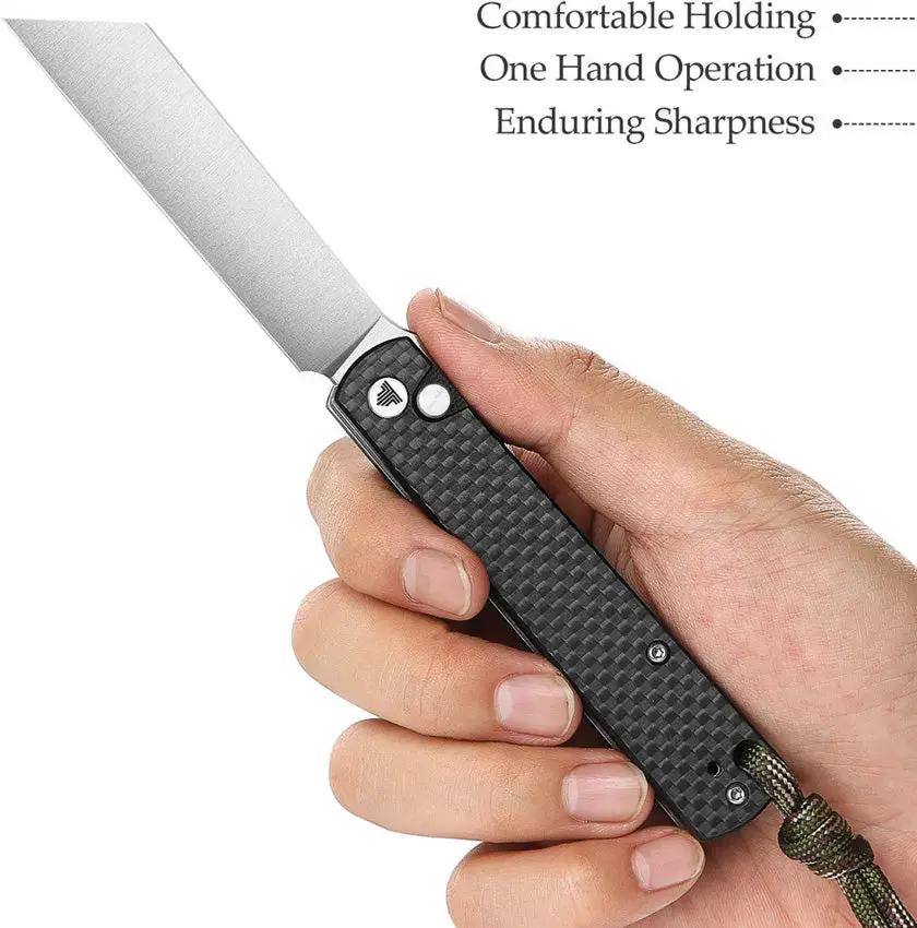 Trivisa Hydra Button Lock CF TY11 CG 10 Satin Finish 10Cr15CoMoV Blade - Carbon Fiber Handle by TRIVISA
