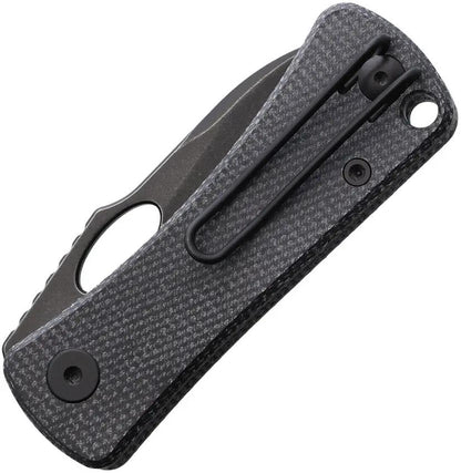 Trivisa Andromeda Linerlock - Black Stonewashed 14C28N Sandvik Blade With Black Canvas Micarta Handle by TRIVISA