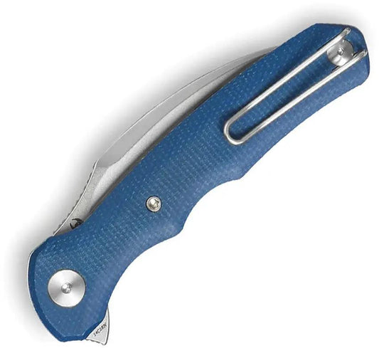 Trivisa Lacerta-04 Linerlock Blue Canvas Micarta Handle - 14C28N Sandvik Curved Blade Extended Tang by TRIVISA