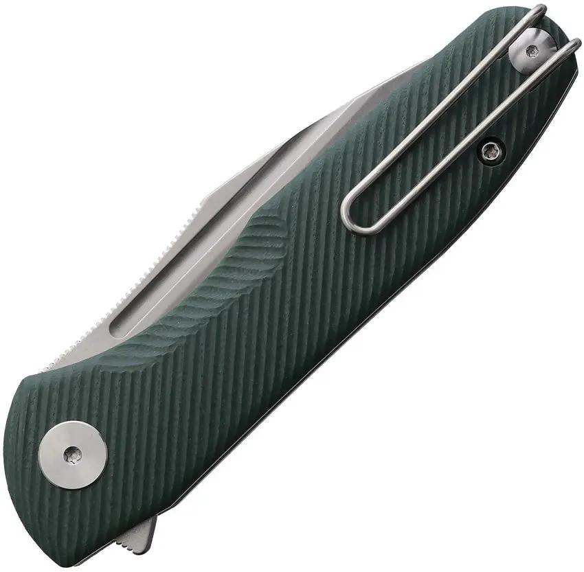 Trivisa Antliae Linerlock Green G10 - 3.25in Stonewashed 14C28N Blade With Extended Tang And Pocket Clip by TRIVISA