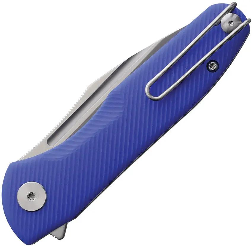 Trivisa Antliae Linerlock Blue - Satin 14C28N Sandvik Blade With Blue Textured G10 Handle And Extended Tang by TRIVISA