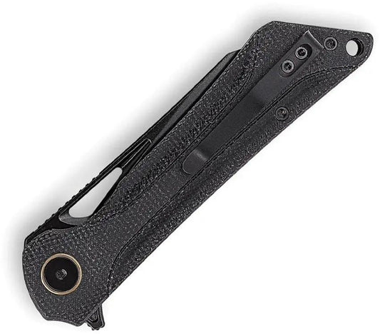 TRIVISA Monoceros-04 Linerlock Black - Sandvik 14C28N Cleaver Style Blade With Black Micarta Handle by TRIVISA