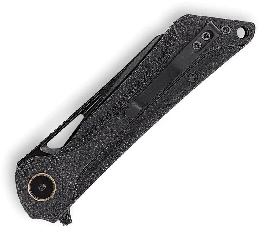 TRIVISA Monoceros-04 Linerlock Black - Sandvik 14C28N Cleaver Style Blade With Black Micarta Handle by TRIVISA