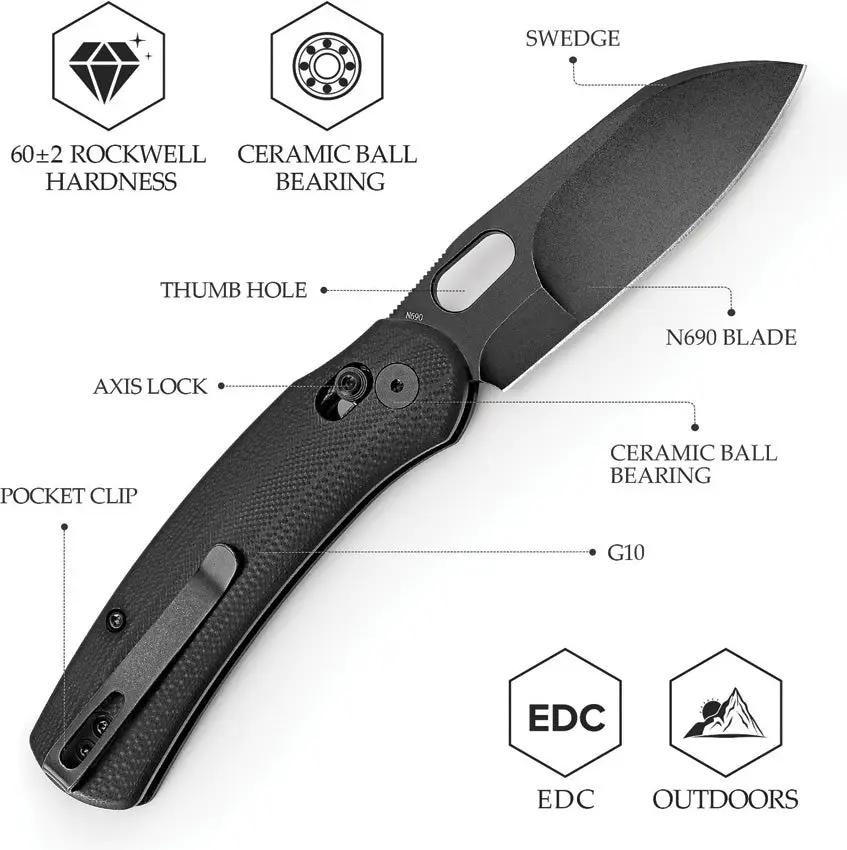 Trivisa Lamb Crossbar Lock Knife - Black Stonewash Bohler N690 Blade, G10 Handle by TRIVISA