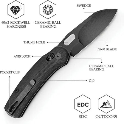 Trivisa Lamb Crossbar Lock Knife - Black Stonewash Bohler N690 Blade, G10 Handle by TRIVISA