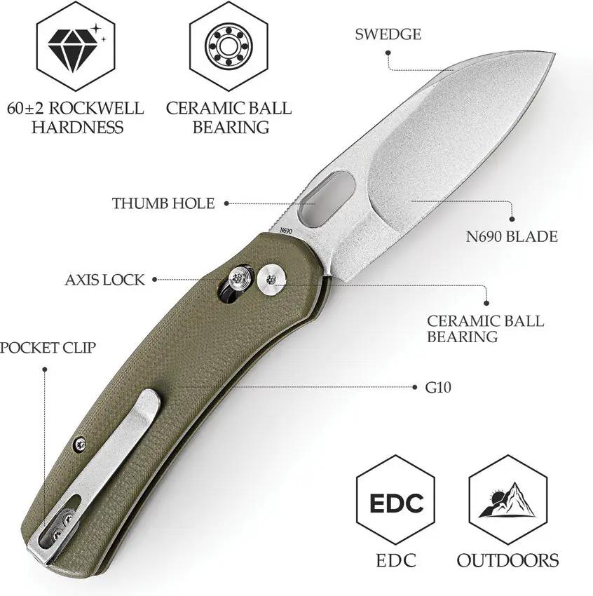 Trivisa Lamb Crossbar Lock Knife - Bohler N690 Blade, Stonewash Finish, OD Green G10 Handle by TRIVISA
