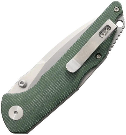 Trivisa Arae-03 Lockback Green TY27-GM-14 - 14C28N Sandvik Drop Point Blade Green Canvas Micarta Handle Pocket Clip by TRIVISA