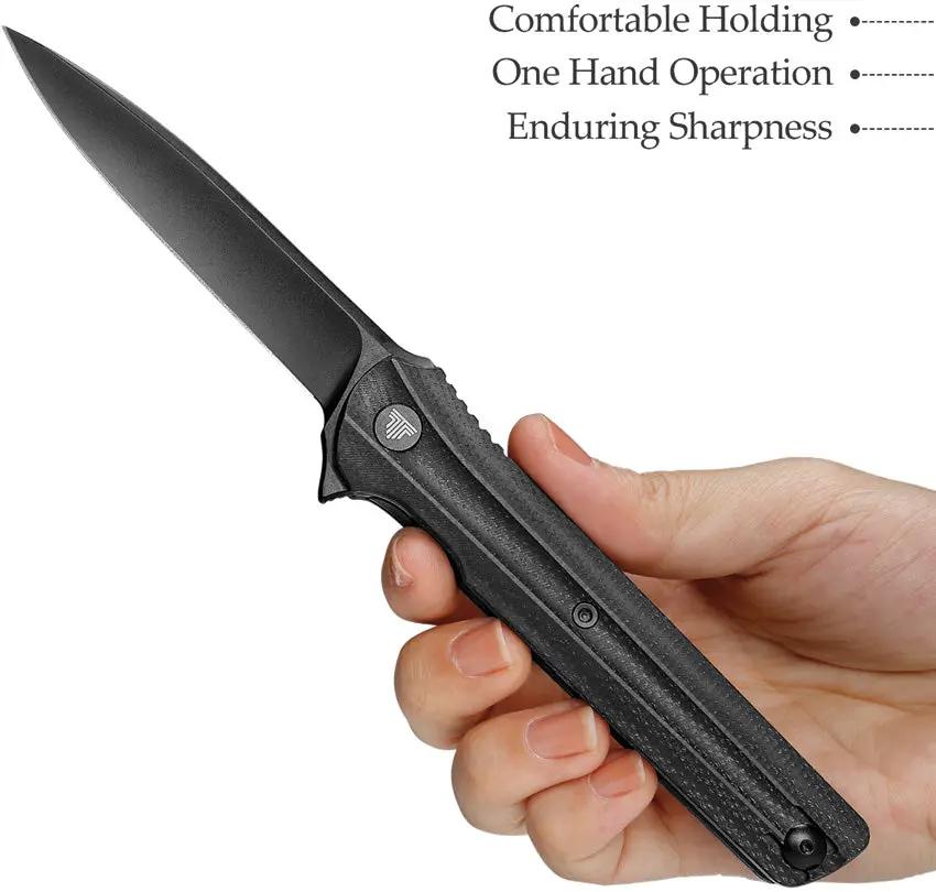 TRIVISA Seagull Linerlock - Black Stonewash 14C28N Blade With Extended Tang Pocket Clip by TRIVISA