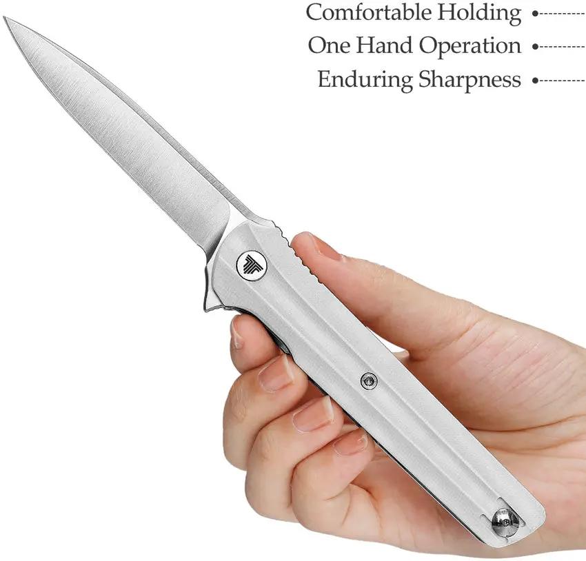 TRIVISA Seagull Linerlock White G10 TY28-WG-14 - Extended Tang, Satin 14C28N Blade, Pocket Clip by TRIVISA