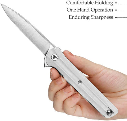 TRIVISA Seagull Linerlock White G10 TY28-WG-14 - Extended Tang, Satin 14C28N Blade, Pocket Clip by TRIVISA
