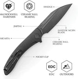 Trivisa Cuckoo Linerlock Black - EDC Folding Knife With 14C28N Steel Blade And Micarta Handle by TRIVISA