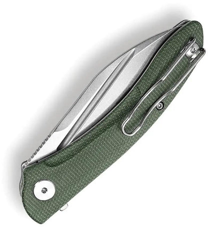 Trivisa Cuckoo Linerlock Green Micarta Handle 3.37-Inch 14C28N Blade EDC Folding Knife - Durable Everyday Carry by TRIVISA