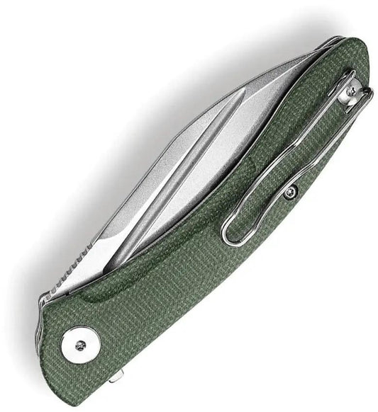 Trivisa Cuckoo Linerlock Green Micarta Handle 3.37-Inch 14C28N Blade EDC Folding Knife - Durable Everyday Carry by TRIVISA