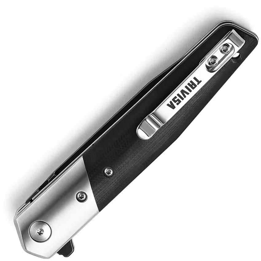 TRIVISA Leominor Linerlock Black XW01 B KG Compact 4.5in Closed 3.5in Bohler K110 Blade Black G10 Handle by TRIVISA