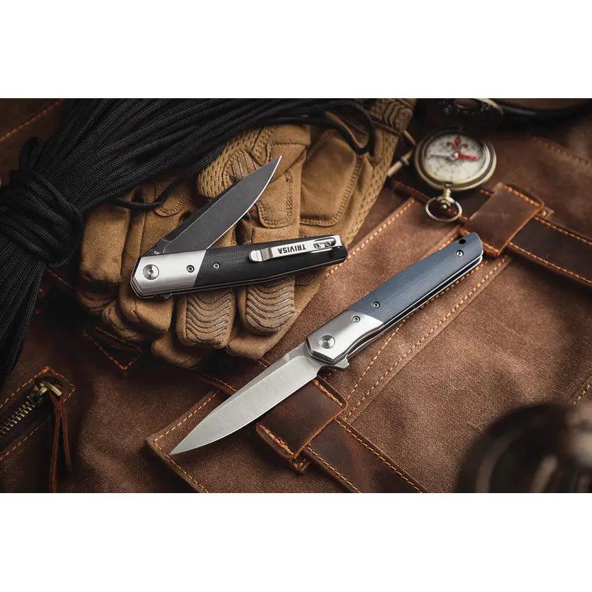 TRIVISA Leominor Linerlock Black XW01 B KG Compact 4.5in Closed 3.5in Bohler K110 Blade Black G10 Handle by TRIVISA