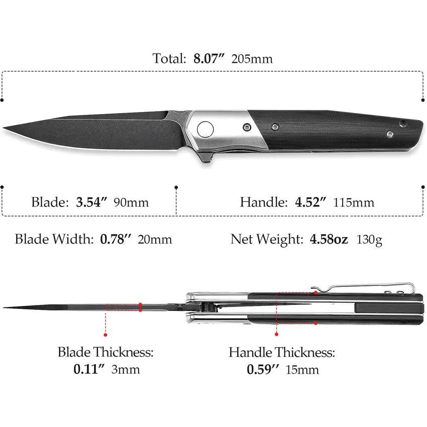 TRIVISA Leominor Linerlock Black XW01 B KG Compact 4.5in Closed 3.5in Bohler K110 Blade Black G10 Handle by TRIVISA