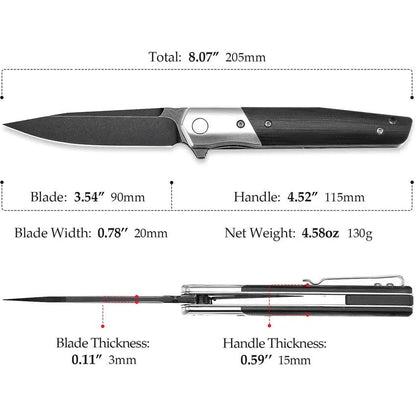 TRIVISA Leominor Linerlock Black XW01 B KG Compact 4.5in Closed 3.5in Bohler K110 Blade Black G10 Handle by TRIVISA