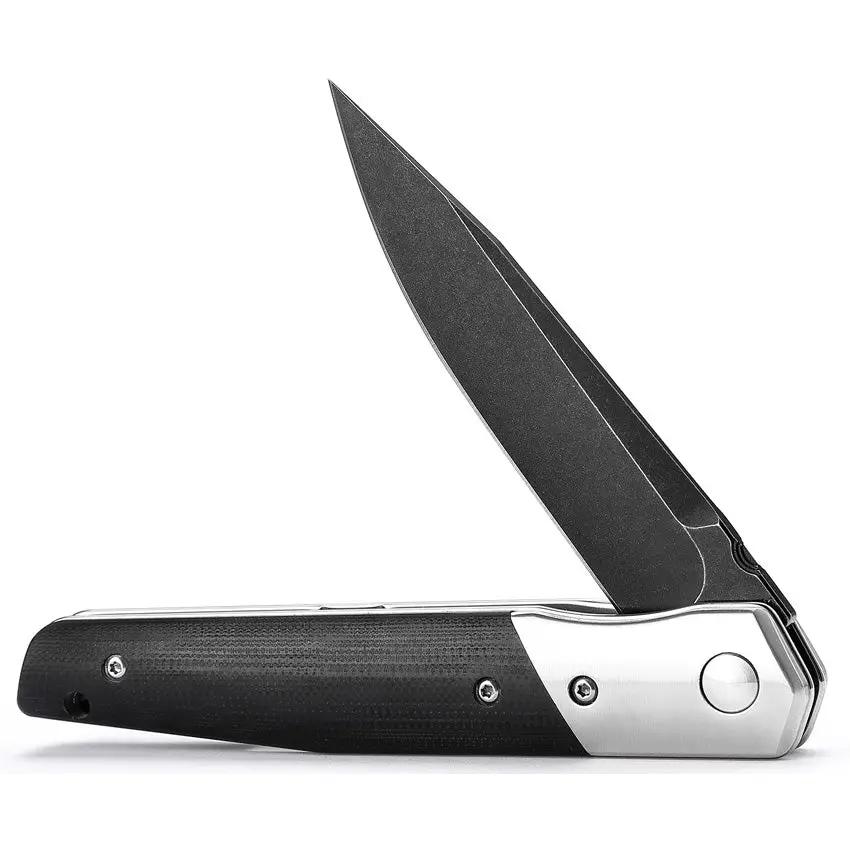 TRIVISA Leominor Linerlock Black XW01 B KG Compact 4.5in Closed 3.5in Bohler K110 Blade Black G10 Handle by TRIVISA