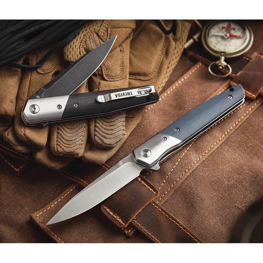 TRIVISA Leominor Linerlock - Blue G10 Handle With Satin Bohler K110 Blade, 4.5 Inch Closed EDC Knife by TRIVISA