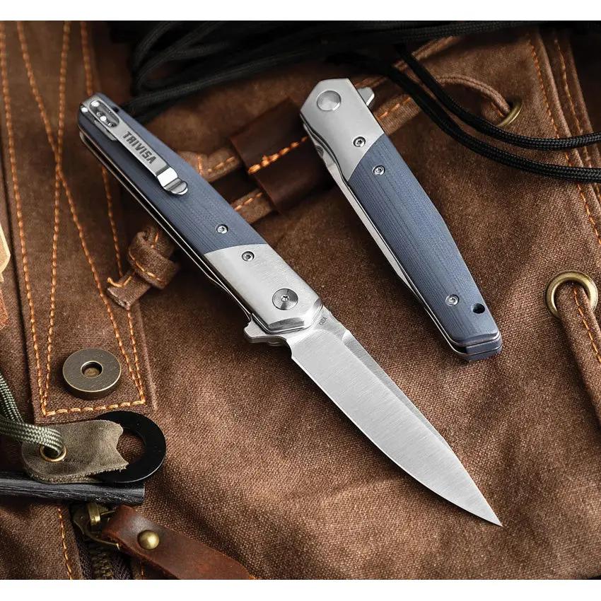 TRIVISA Leominor Linerlock - Blue G10 Handle With Satin Bohler K110 Blade, 4.5 Inch Closed EDC Knife by TRIVISA