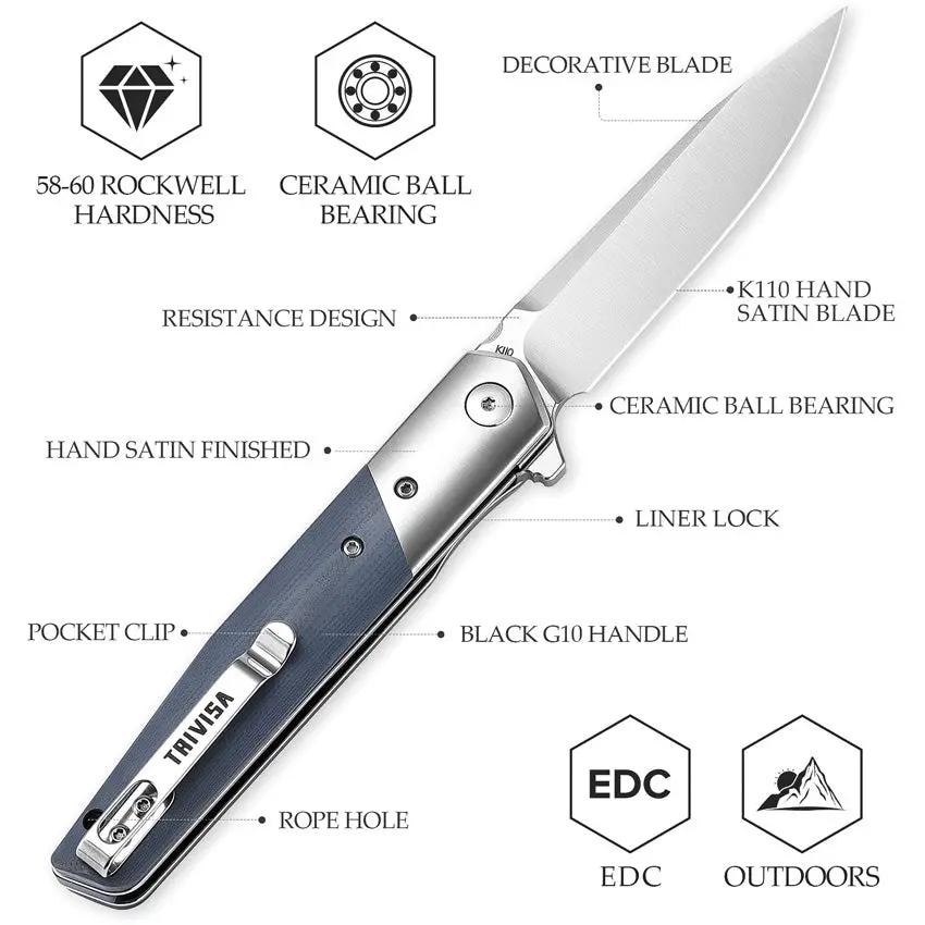 TRIVISA Leominor Linerlock - Blue G10 Handle With Satin Bohler K110 Blade, 4.5 Inch Closed EDC Knife by TRIVISA