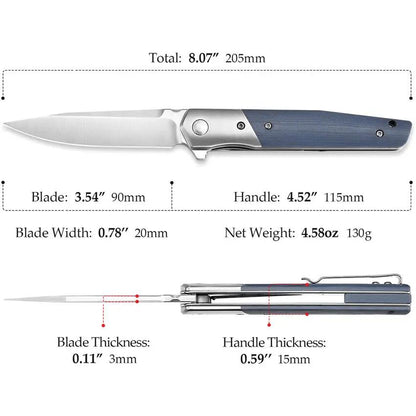 TRIVISA Leominor Linerlock - Blue G10 Handle With Satin Bohler K110 Blade, 4.5 Inch Closed EDC Knife by TRIVISA