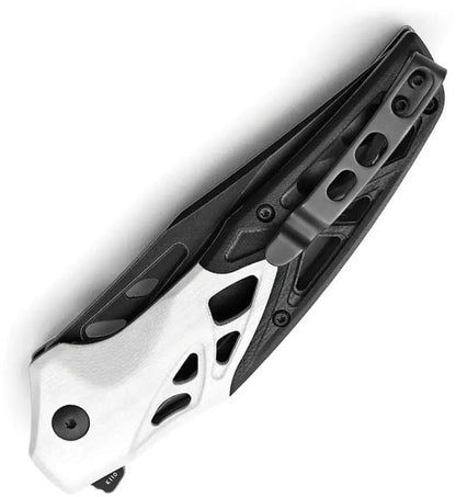 Trivisa Leo 03 Linerlock Knife - Bohler K110 Drop Point Blade With Black White G10 Handle by TRIVISA