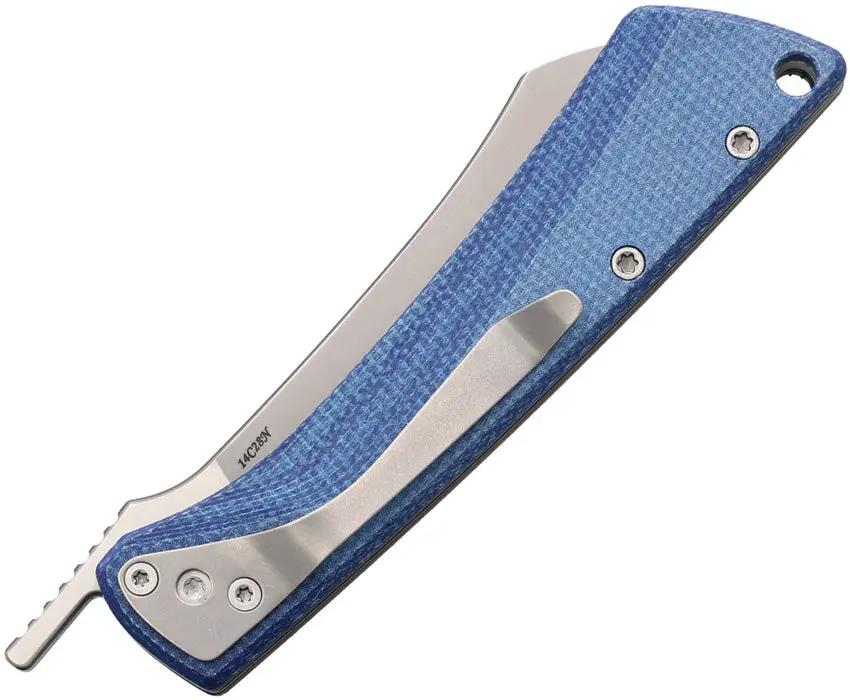 Trivisa Norma-04 Linerlock - Blue Canvas Micarta Handle With Satin 14C28N Blade Edge by TRIVISA