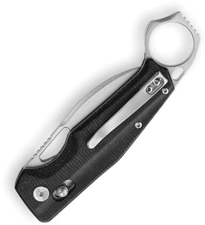 Trivisa Sagitta-04 Axis Lock Knife - Stonewash 14C28N Blade With Black Canvas Micarta Handle by TRIVISA