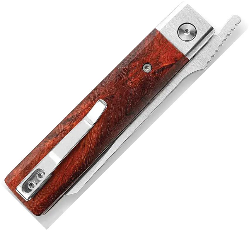 TRIVISA Dolphin Linerlock Rosewood Handle Knife - 14C28N Sandvik Stainless Reverse Tanto Blade by TRIVISA