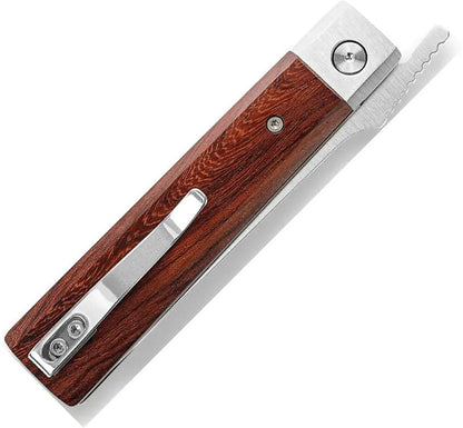 TRIVISA Dolphin Linerlock Rosewood - Satin 14C28N Sandvik Drop Point Blade With Extended Tang And Pocket Clip by TRIVISA