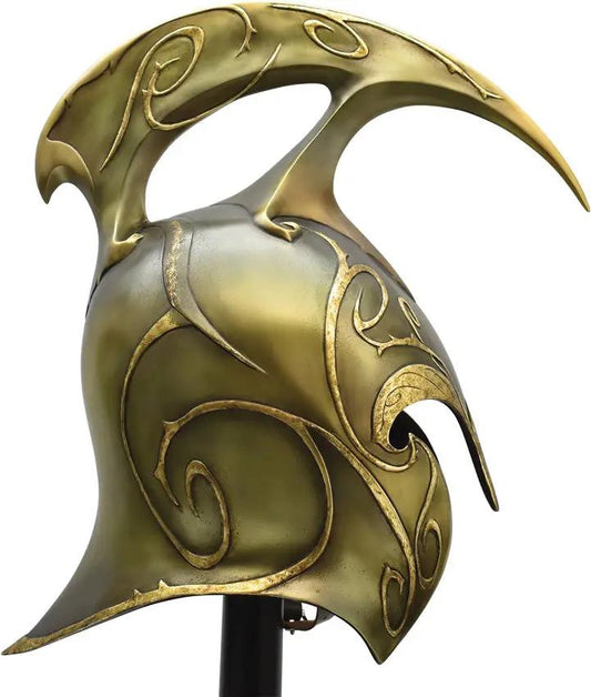United Cutlery High Elven War Helm Replica - Authentic Screen-Accurate LOTR Prop With Wood Display Stand by United Cutlery