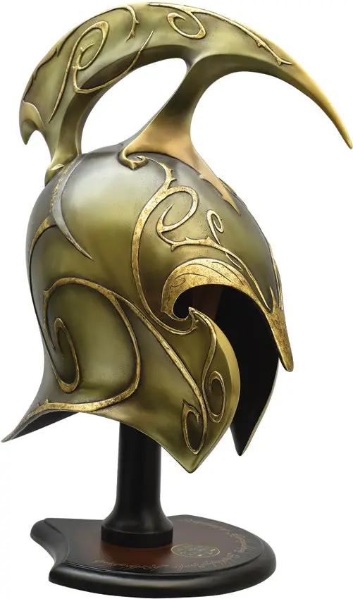 United Cutlery High Elven War Helm Replica - Authentic Screen-Accurate LOTR Prop With Wood Display Stand by United Cutlery