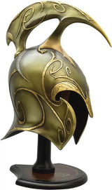 United Cutlery High Elven War Helm Replica - Authentic Screen-Accurate LOTR Prop With Wood Display Stand by United Cutlery