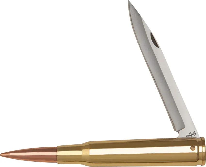 United Cutlery 50 Caliber Bullet Knife UC2736 - Authentic Brass Plated Collectible Display Piece by United Cutlery