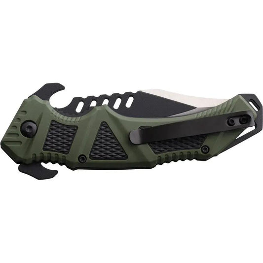 United Cutlery USMC Desert Ops Linerlock Folding Knife Two Tone Blade OD Green TPR Handle - Rugged Desert Ops EDC by United Cutlery